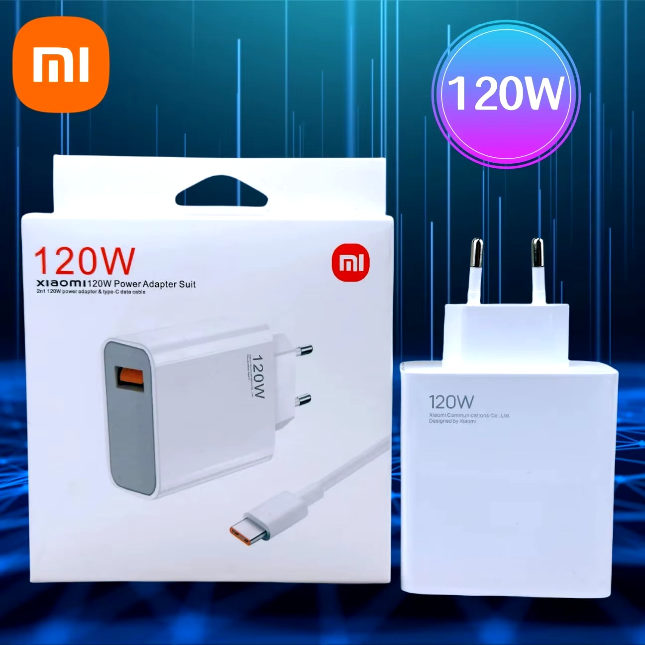 Xiaomi 120W Turbo Fast Charge Original Charger Adapter for Redmi Note 11, 12, 13 Pro Plus 5G, Mi 14, 13, 13T (EU/US) with Cable