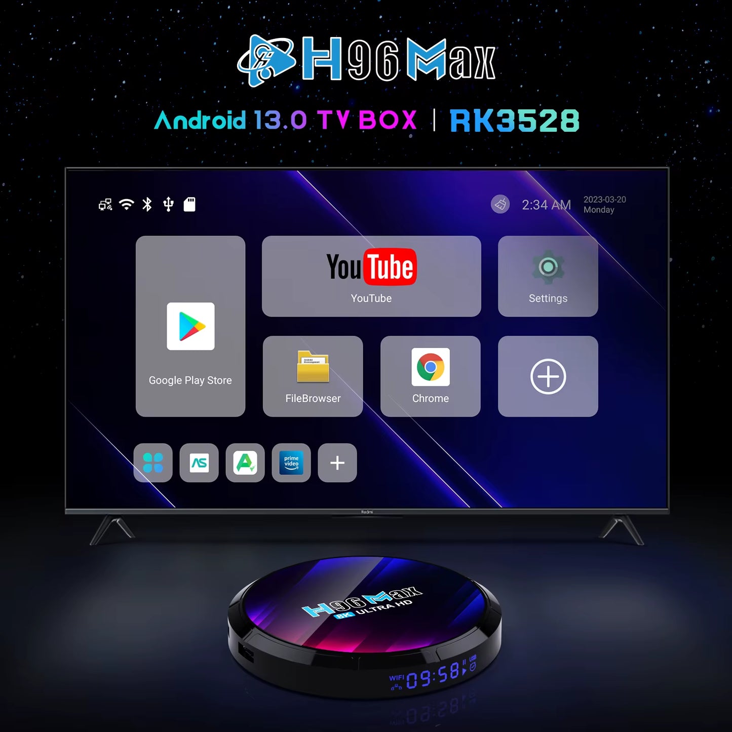 MAX RK3528 Android TV Box - 4K and 8K Video Support, Dual-Band WiFi 6, Bluetooth 5.0, Set-Top Streaming Device