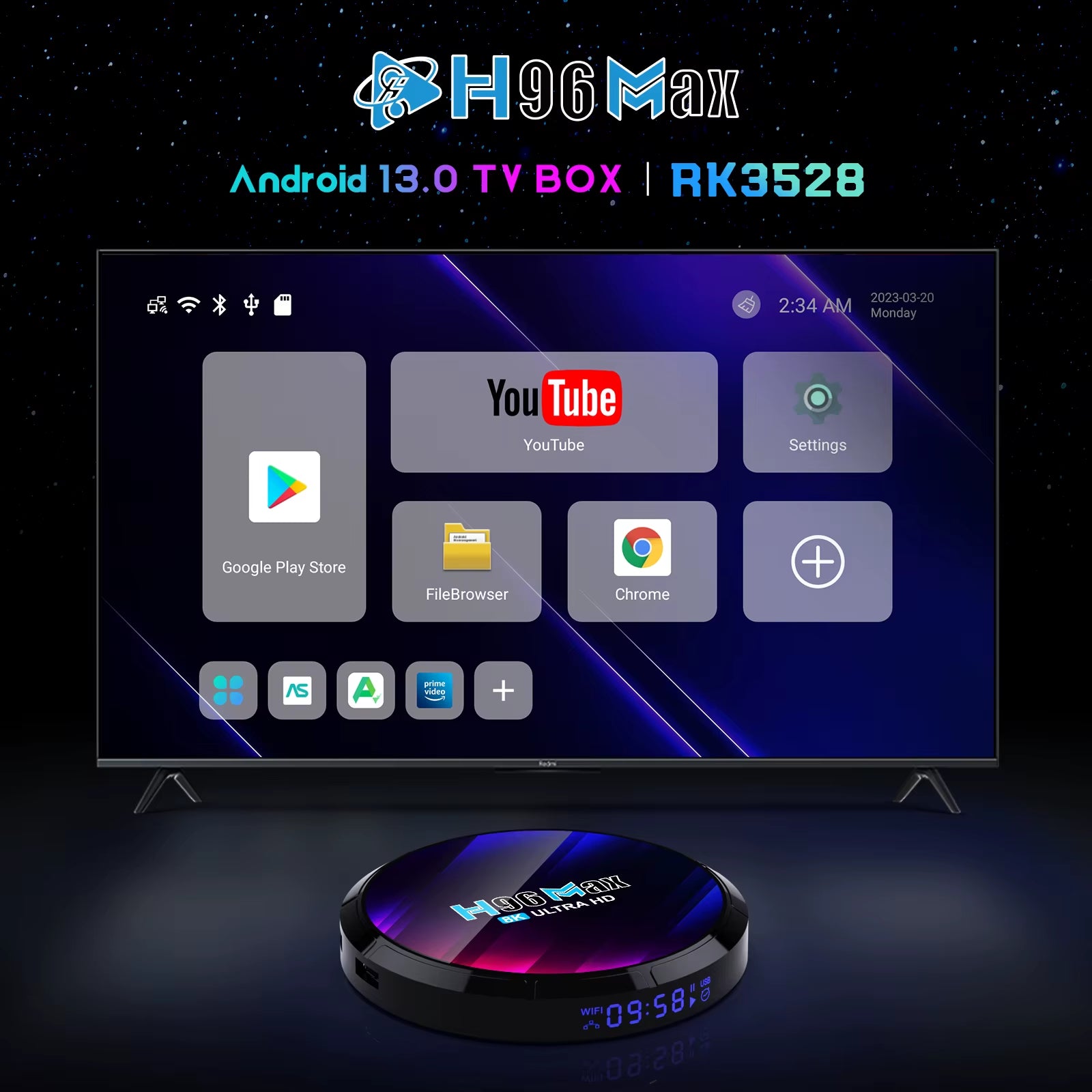 MAX RK3528 Android TV Box - 4K and 8K Video Support, Dual-Band WiFi 6, Bluetooth 5.0, Set-Top Streaming Device