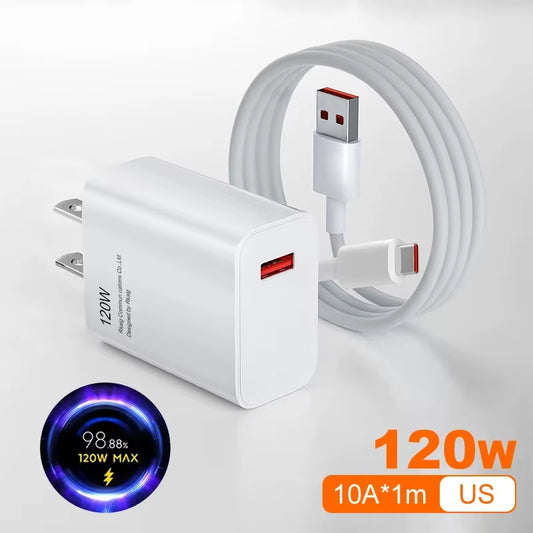 Xiaomi 120W Turbo Fast Charge Original Charger Adapter for Redmi Note 11, 12, 13 Pro Plus 5G, Mi 14, 13, 13T (EU/US) with Cable